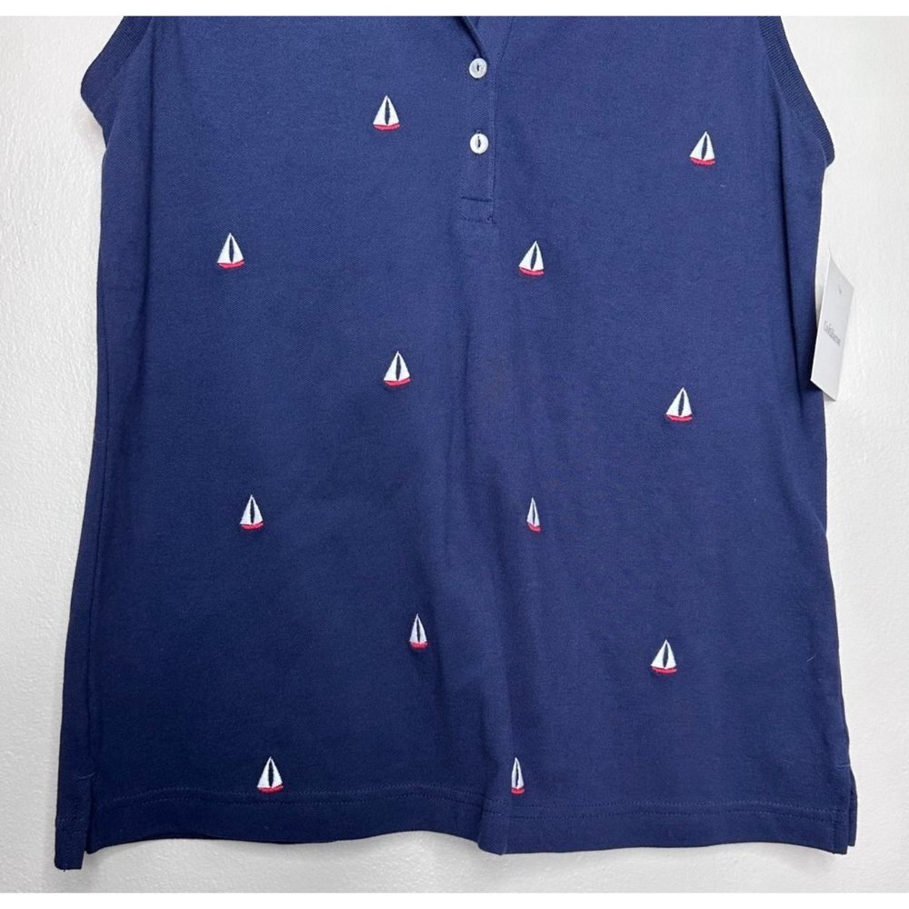 Croft & Barrow Sleeveless Top Women Small Blue Sail Boat Embroidered Costal NWT - Picture 3 of 7